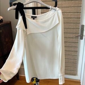 Worth White Blouse with Black Bow Accent